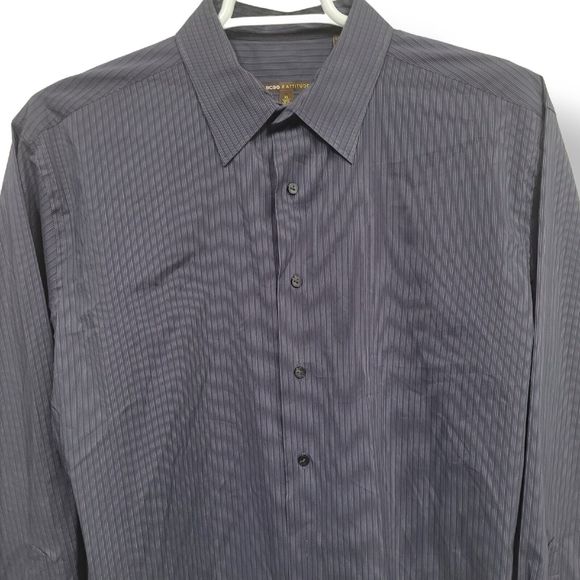 BCBG Attitude Mens Size XL Gray Striped Long Sleeve Collared Button Up Shirt - Picture 1 of 4